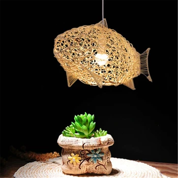 

Outdoor Garden Lamp Creative Simple Fish Shaped Rattan Lantern Restaurant Chandelier Corridor Light Free Shipping