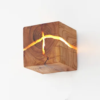 

Modern Wall Lamp Wood Wall Light Cubic Wood Wall Scone LED Lamp, Rustic Wall Art Home Decor
