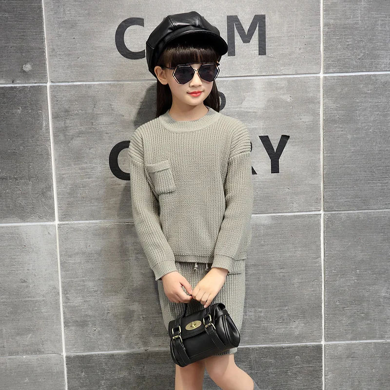 

2019 Girls Autumn Sweater Suit Skirt Korean-style GIRL'S Solid Color Sweater + Skirt Two-Piece Set