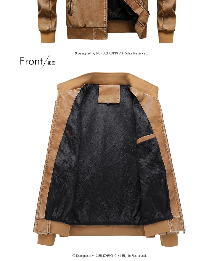 new men's casual leather collar collar large size high quality Harajuku leather jacket multi-pocket loose jacket male