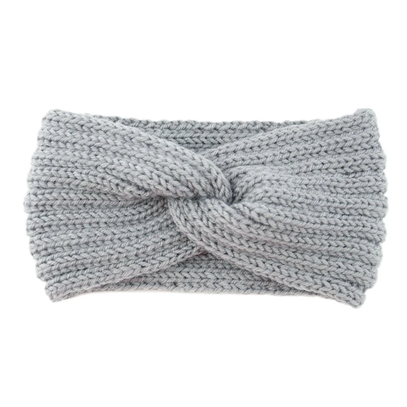light grey Зимние вязаные повязки, массивный головной убор для женщин, вязаный тюрбан - Цвет: light grey
