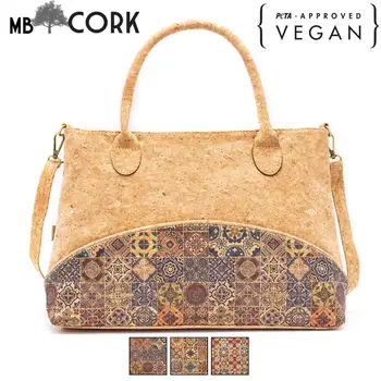 

Natural Cork Handbag with Shoulder Strap and Mosaic Design | Made with Cork Fabric Bag-2008