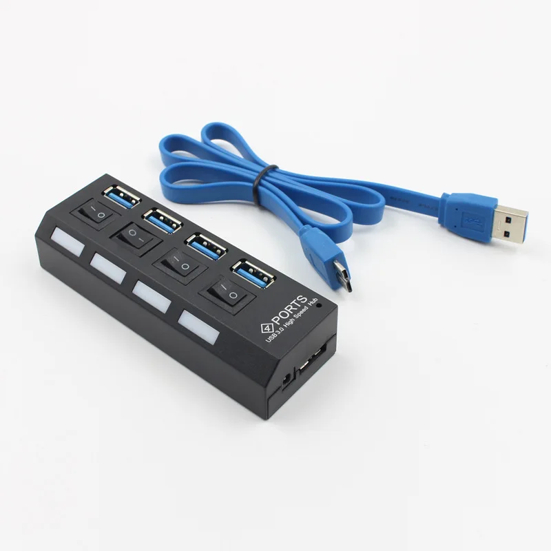 4Port with USB cable YuBeter USB 3,0 концентратор Super Скорость несколько 4/7 Порты USB 3,0 концентратор разветвитель расширитель с независимый переключатель для MacBook ноутбука ПК - Цвет: 4Port with USB cable
