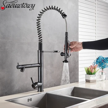 

Black Boost Deck Mounted High Style Spring Pull Out Kitchen Sink Faucet Kitchen Tap With Sprayer Sink mixer 360° Rotatble