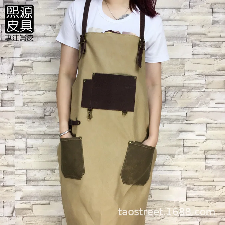 

Western Restaurant Cafe Milk Tea Clerk Cobbler Thick Cowboy Canvas Pure Cotton Apron Cowhide Work Clothes Men And Women