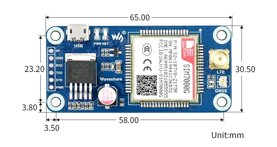 󽺺 , GNSS, ۷ι   SIM7000G NB-IoT / Cat-M / EDGE / GPRS HAT