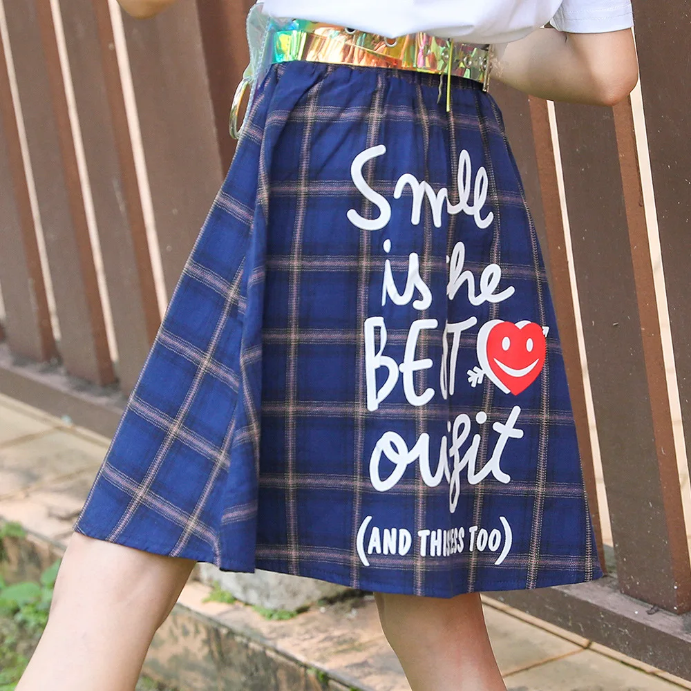 Модная клетчатая юбка для девочек-подростков с буквенным принтом граффити в