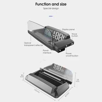 

Head Up Car Display HUD Speedometer 135*68*30mm 5 to 12V Universal USB