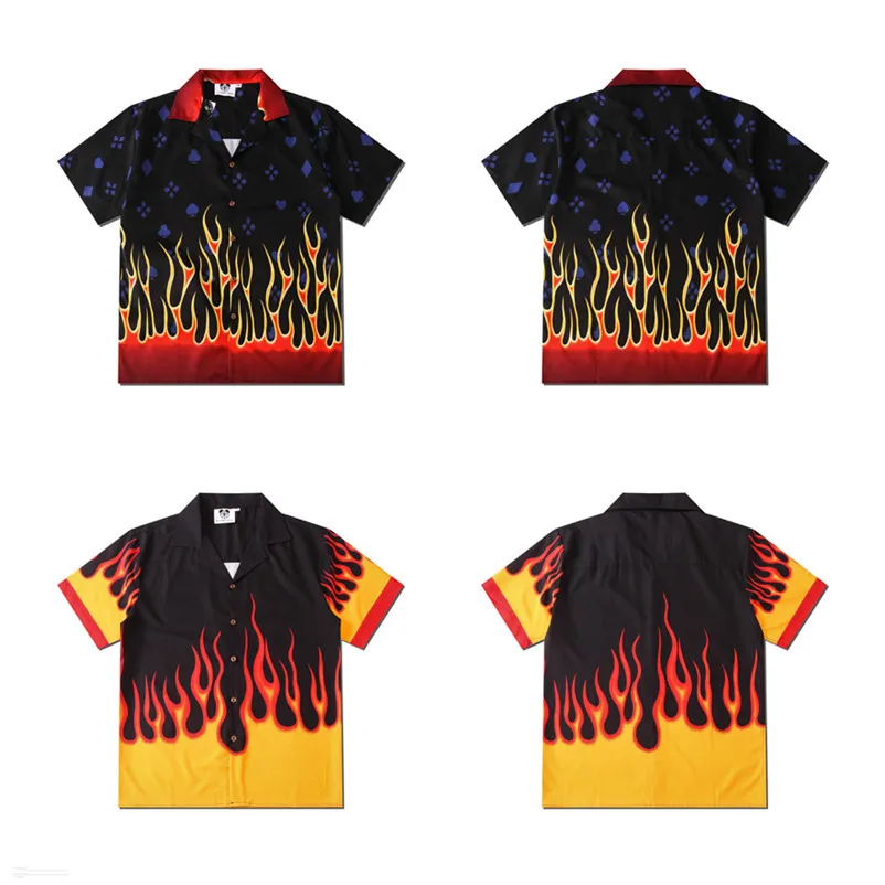 Men's Clothing Y2K Fashion Vintage Flame Print Maglia Short Sleeve Shirts Summer New Casual Hawaiian Beach Viking Man Shirt