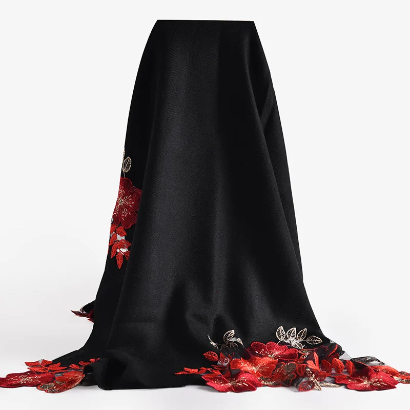 Color 3 (Black) Women Wool Embroidery Scarves for Wedding Brand Shawls and Wraps Ladies Bride Bridesmaid Pashmina Winter Wool Scarfs - Цвет: Color 3 (Black)