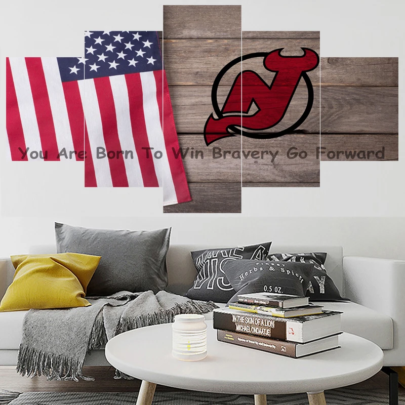 5 шт., картина с флагом команды New Jersey Devils Ball, настенный домашний декор, Картина на холсте, каллиграфия для гостиной, спальни