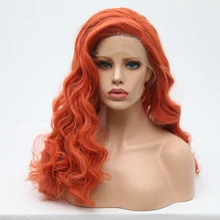RONGDUOYI оранжевые синтетические парики на кружеве, длинные волнистые парики на кружеве для женщин, боковая часть, жар-волокно, волосы без клея, косплей, половина парика