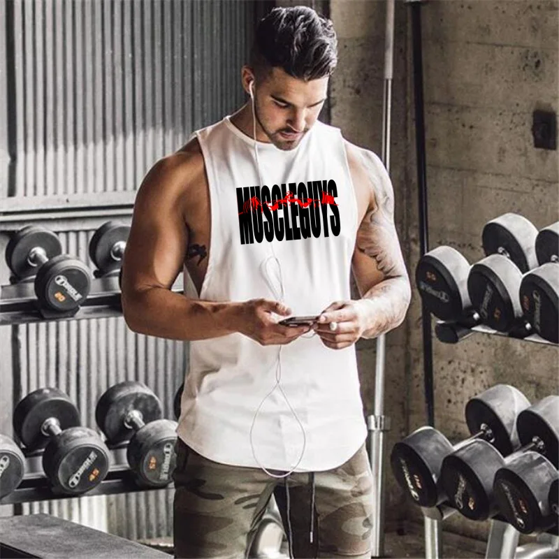 

Running Vest Sports Tanktop Men Gym Sleeveless T Shirt Bodybuilding Fitness Singlet Cotton Summer Training Cycling Running Vests