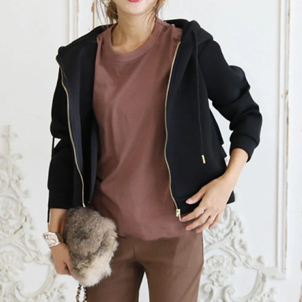 Женская Черная толстовка с капюшоном элегантный Однотонный пуловер для офиса