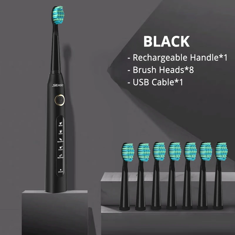 black with refills Звуковая электрическая зубная щетка с насадками-щетками для заправки взрослых USB перезаряжаемая электрическая зубная щетка для путешествий водостойкая отбеливание зубов - Цвет: black with refills