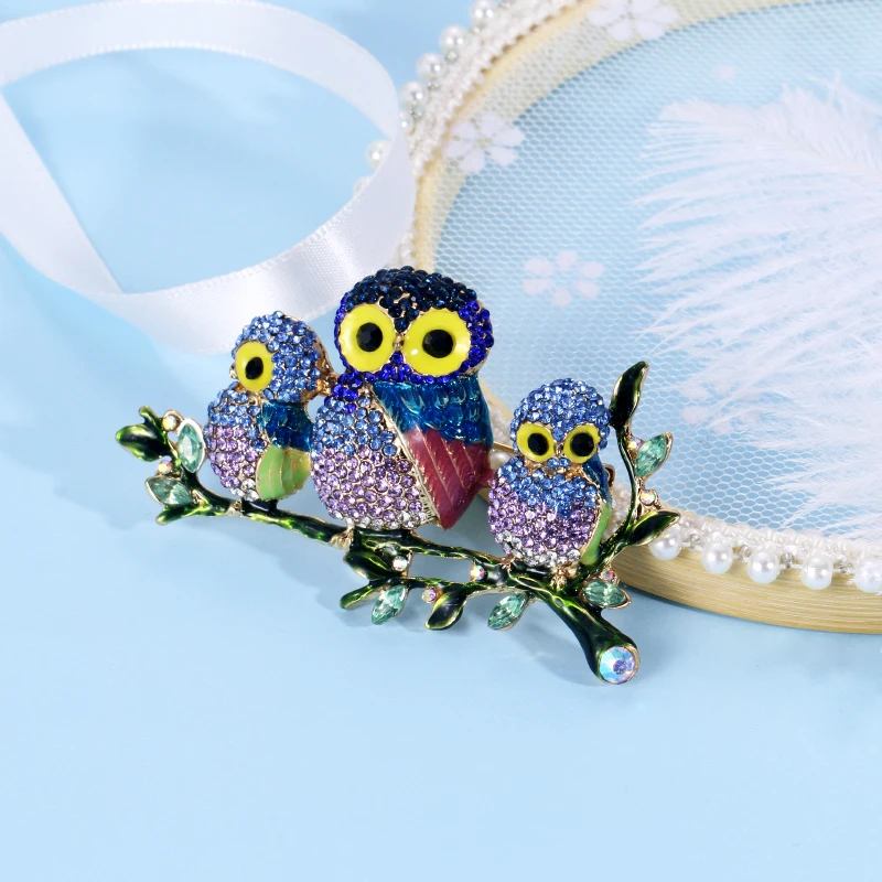 Fashion Rhinestone Delicate Owl Brooches For Women Animal Party