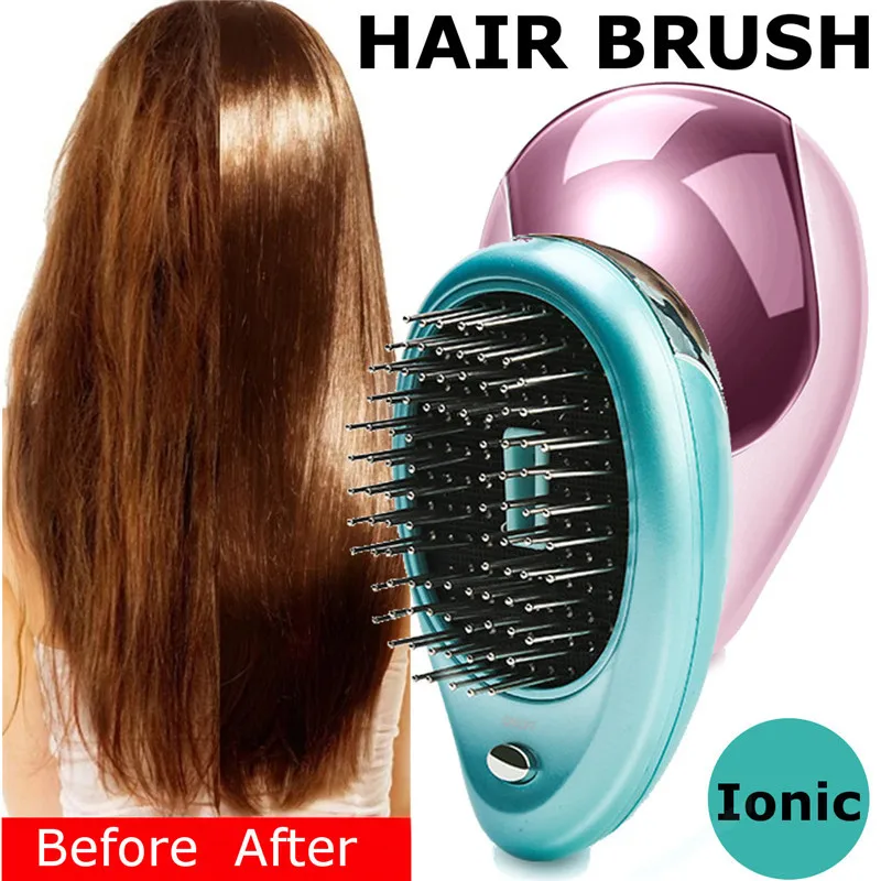 Portable Electric Hair Ionic Brush Hair Straightener Brush Negative Ion Comb Anti-static Massage Straight Hair Comb 2 Colors New