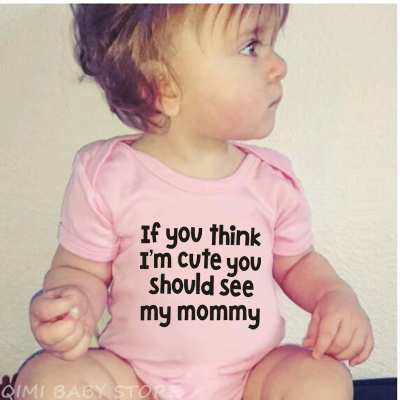 See My Mommy-Pink If You Think I Am Cute You Should See My Mommy/Daddy Cotton Short Sleeve Baby Bodysuits Cute Twins Newborn Boys Girls Clothes - Цвет: See My Mommy-Pink