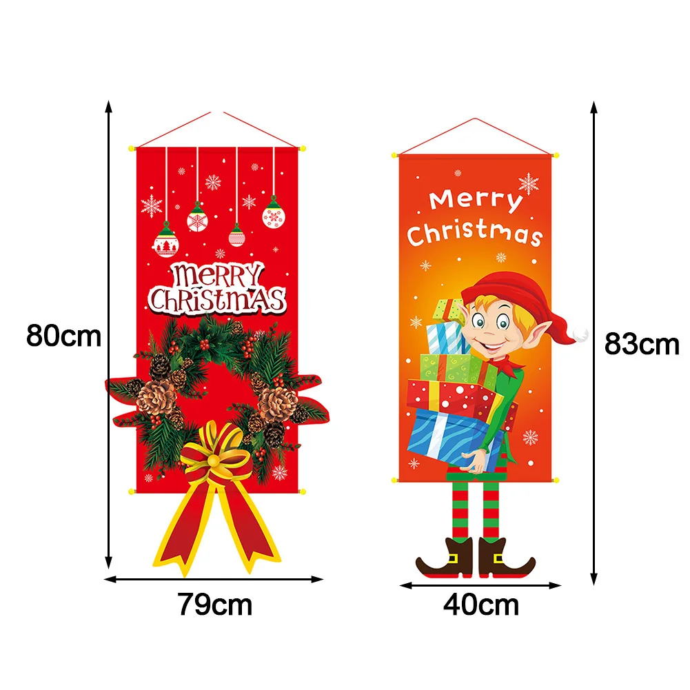 Christmas Wall Home Cloth Banner Window Ornaments Reusable Flag Hanging Decoration Santa Claus Party Door Gifts