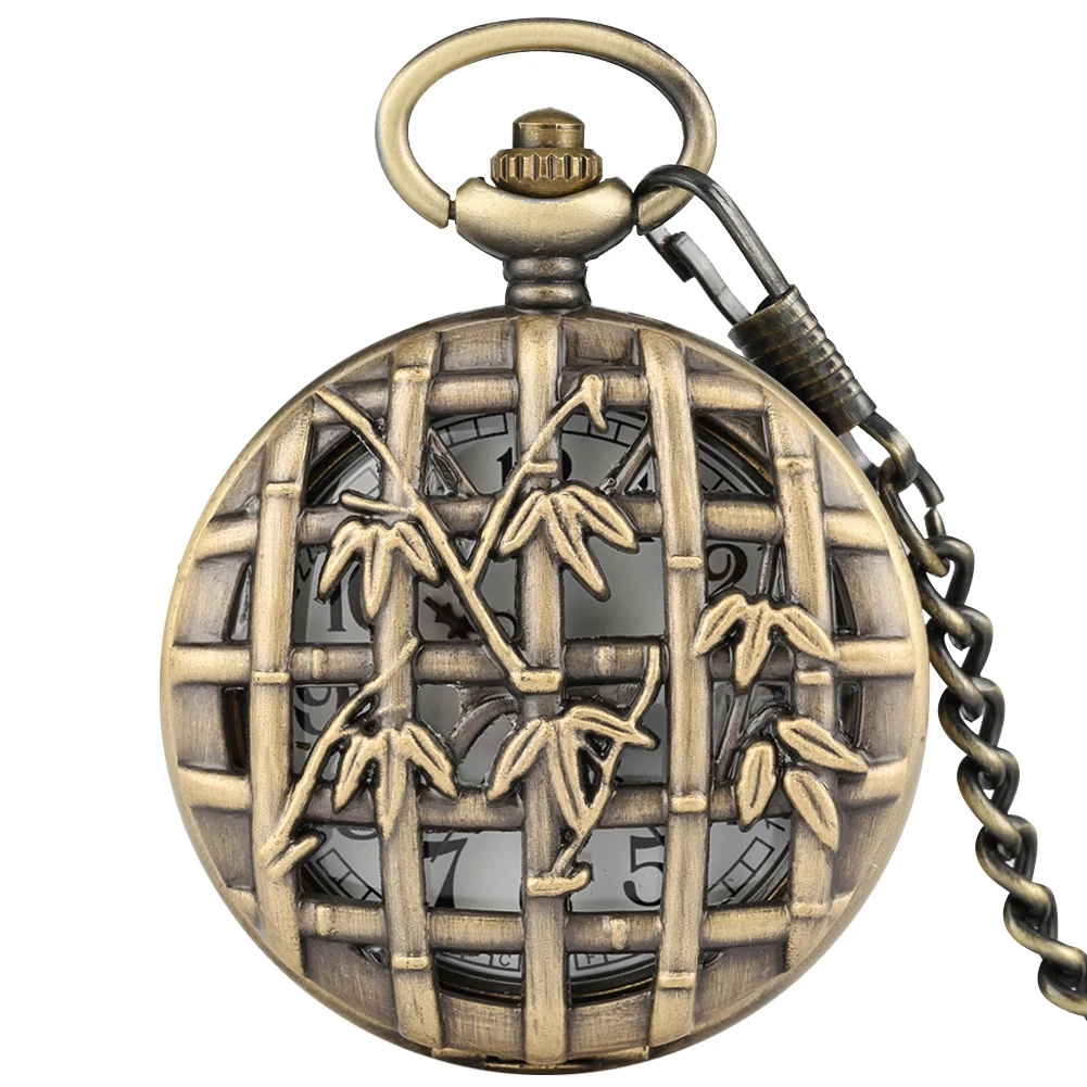 pendant chain В дырочку бамбуковой крышкой карманные часы Для мужчин Для женщин сплава ожерелье, подвеска, цепочка цепь с циферблат с арабскими цифрами кулон - Цвет: pendant chain