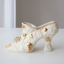 Французский стиль Золотое покрытие рельефная керамика имитация женская обувь на высоком каблуке ваза Настольный цветок расположение украшения X2404