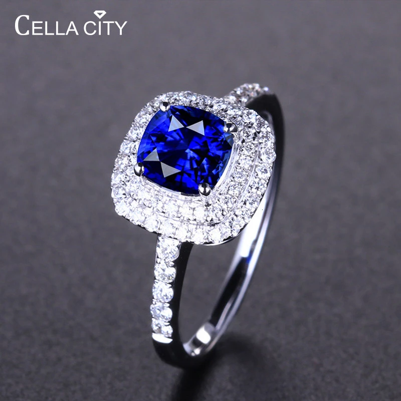 Cellacity классическое серебро 925 ювелирное изделие кольца с голубым сапфиром
