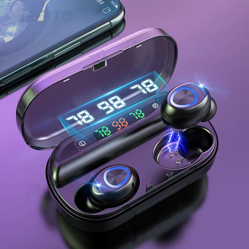 TWS беспроводные наушники Bluetooth 5,0, беспроводные Bluetooth наушники, светодиодный дисплей, 2000 мА/ч, внешний аккумулятор, гарнитура с микрофоном