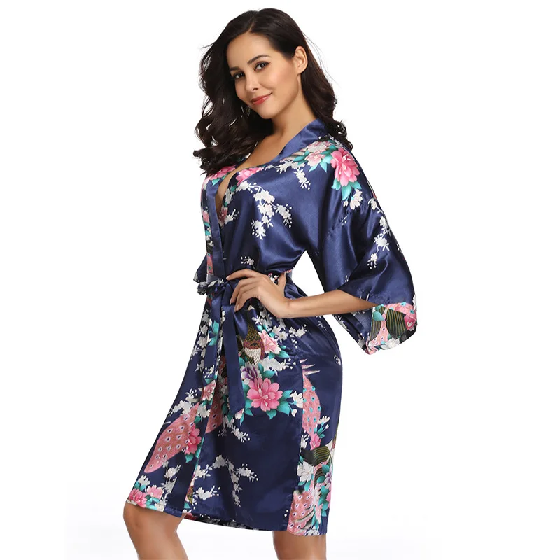 Europe And America Large Size WOMEN'S Pajamas Printed Women's Robes Tied Belt Nightgown Supply of Goods R80