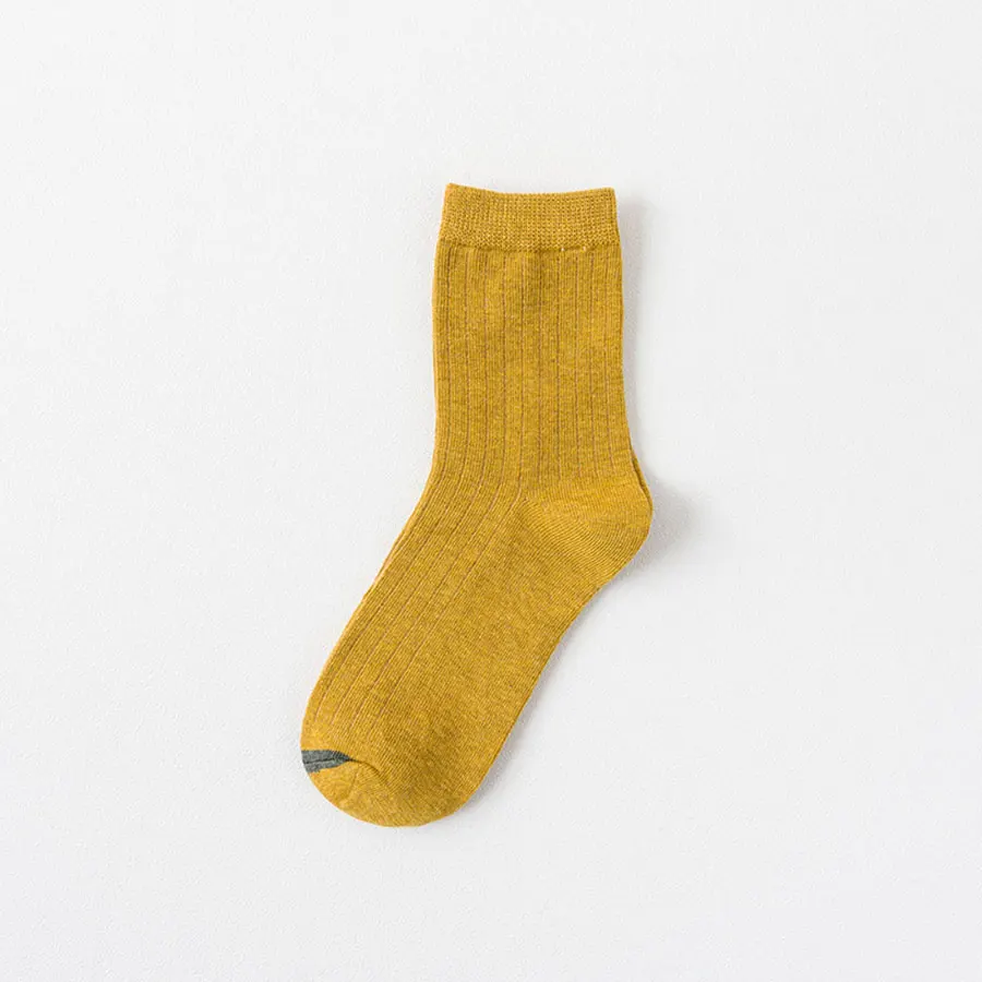 Хлопковые женские носки в полоску, одноцветные, черные, коричневые, зеленые, короткие носки в стиле Харадзюку, повседневные женские короткие носки, 1 упаковка - Цвет: Yellow 1 pack