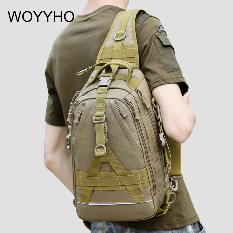 

WOYYHO Outdoor Chest Bag,Molle Military Tactical Shoulder Bags Pack,Waterproof Sport Climbing Travel Sling Khaki Bags For Men