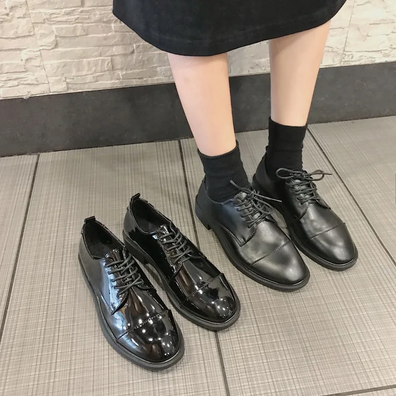 

2018 Flat College Style Autumn Retro British Style CHIC Shoes Women round Lace-up Women's INS Small Loafers