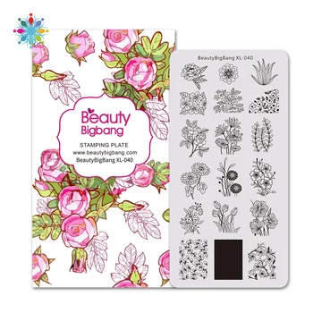 

BEAUTYBIGBANG 6*12CM Template Stamping Plate Flower Pattern Rectangle Manicure Nail Template Image Nail Art Stencil