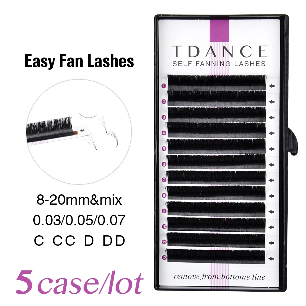 TDANCE 5pcs/lot Rapid Blooming Volume Eyelash Extensions self fanning Fast Fan Individual Lashes Automatic | Красота и здоровье
