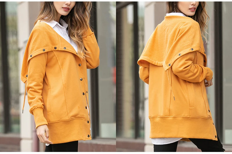 Lossky/куртка, пальто для женщин, осенне-зимняя плюшевая теплая одежда, женская верхняя одежда с капюшоном размера плюс, свободные желтые Японские Женские куртки