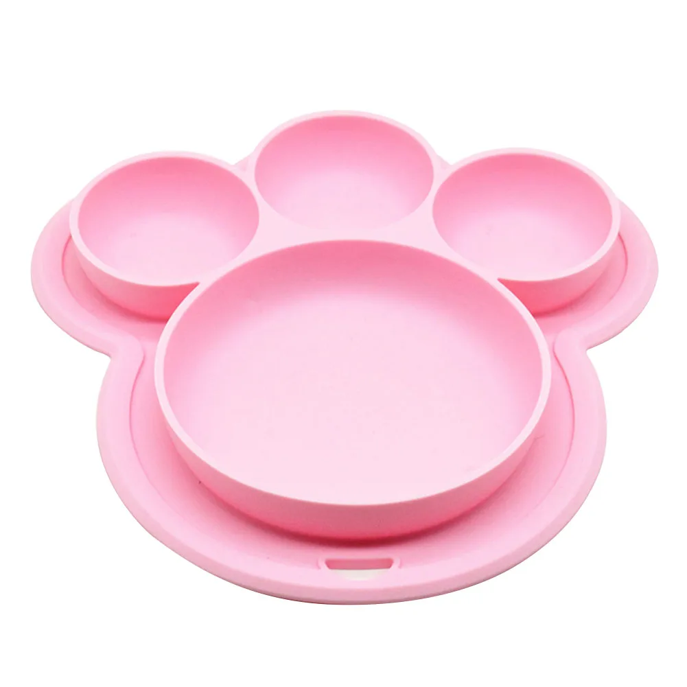 Детская тарелка для Еда из пищевого силикона для детей дом для кормления, на присоске мультфильм тренировочные посуда ужин тарелки для детей «Медвежья Лапа» Форма - Цвет: Розовый