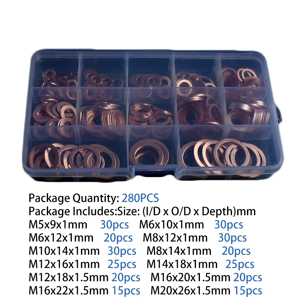

280Pcs DIN7603 M5 M6 M8 M10 M12 M14 M16 M20 Copper Sealing Washer For Boat Crush Washer Flat Seal Ring Fitting
