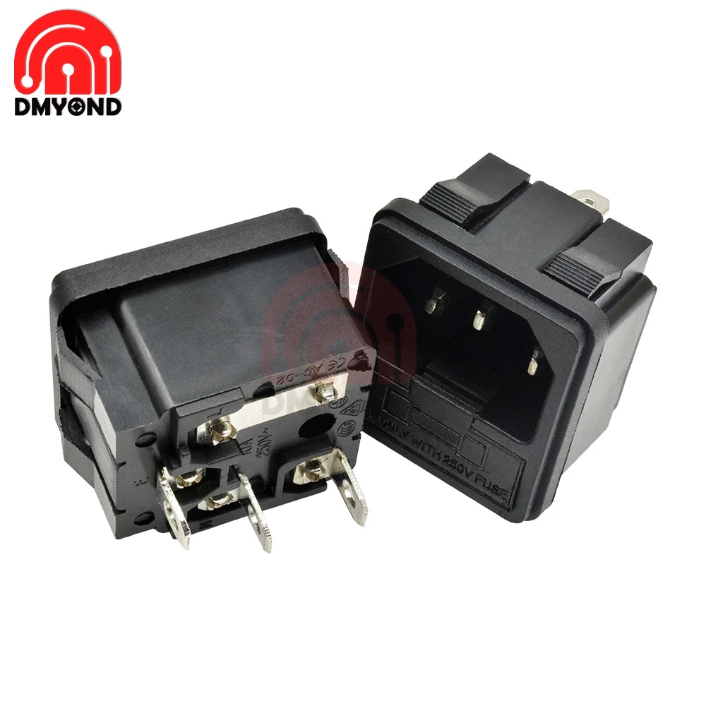 5 шт. AC 250V 10A 3 Pin входной разъем Мощность гнездо кнопки Тип AC Мощность гнездо разъема с предохранители Интерфейс