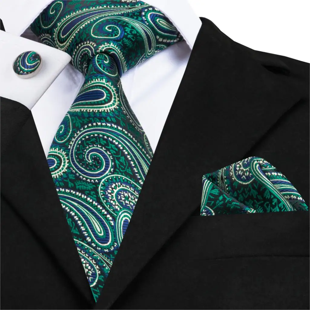 Hi-Tie Рождество шелк галстуки для мужчин Hanky запонки набор 20 видов стилей мужской галстук Цветочный зеленый плед Gravatas вечерние большой галстук - Цвет: C-1721
