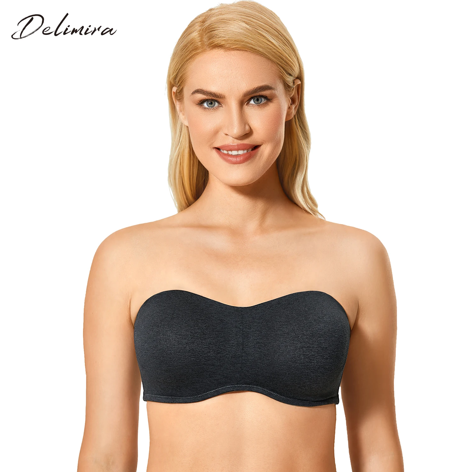 Delimira Women's Seamless Underwire Bandeau Minimizer Strapless Bra for