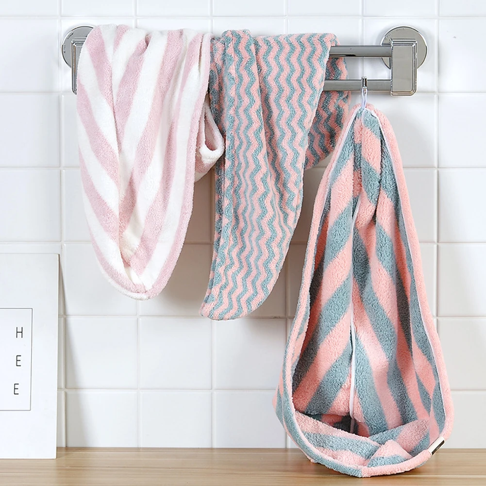 Home Microfiber Quick Drying Hair Universal Soft Thicken Super Absorbent Shower Cap Hat Loop Button Travel Bath Wrap Towel