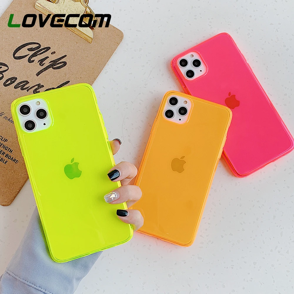 LOVECOM неоновый флуоресцентный однотонный чехол для телефона iPhone 12 Mini 11 Pro Max XR X XS 7 8