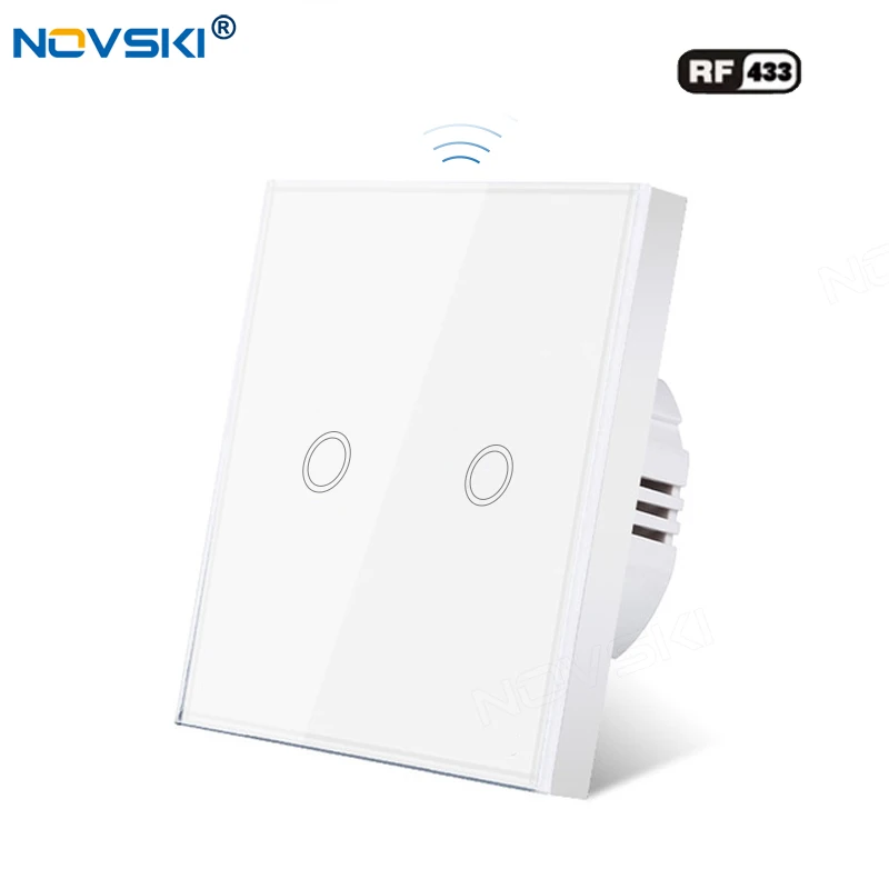 

NOVSKI EU Smart Home RF Touch Switch, RF433 Remote Control Light Switch, Capacitive Sensing, White 1/2/3 Way Crystal Glass Panel