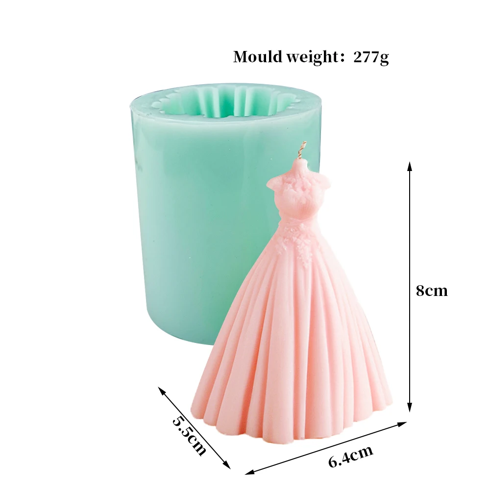

QT0389 PRZY Princess Dress Molds Wedding Candles Bridal Skirt Silicone 3D Wedding Dress Moulds Candle Mold Clay Resin Moulds