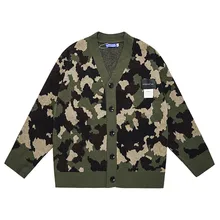 

Camouflage Jacquard Knitting Sweater Men Lazy Fashion Brand Loose V-Neck Cardigan Sweater Autumn Winter Trendy Long Sleeve Tops