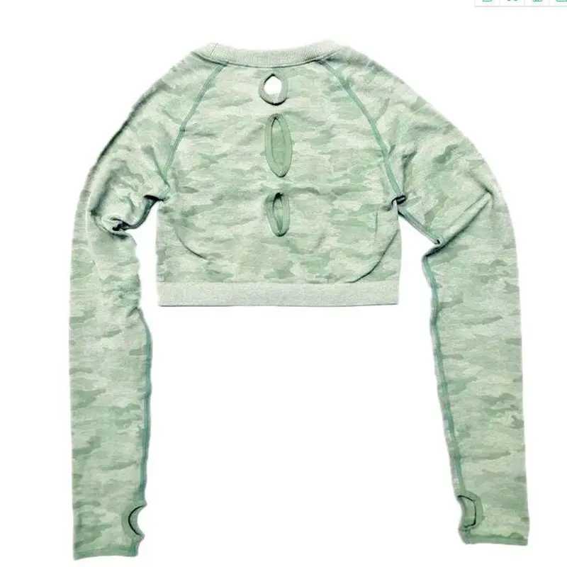 green tops Комплект для йоги, женские бесшовные камуфляжные топы с длинными рукавами, леггинсы с высокой талией для занятий фитнесом спортом в тренажерном зале, камуфляжные костюмы, тренировочные штаны - Цвет: green tops