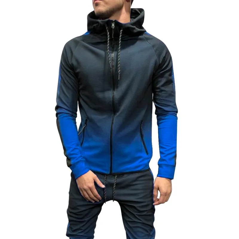 Blue top DIHOPE осень Повседневное Для мужчин комплекты спортивных костюмов для девочек модные 3DGradient спортивный костюм толстовки с капюшоном синие топы для Штаны тонкий бегунов спортзал Штаны костюм Человека - Цвет: Blue top