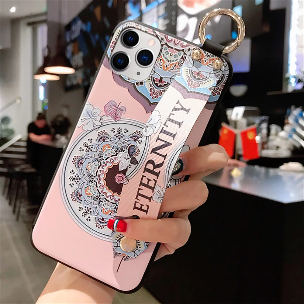 Для iPhone 11 чехол Модный цветочный держатель для телефона чехол для iPhone 8 Plus 6 6s 7 X XR XS 11 pro max Мягкий ТПУ ремешок чехол Etui