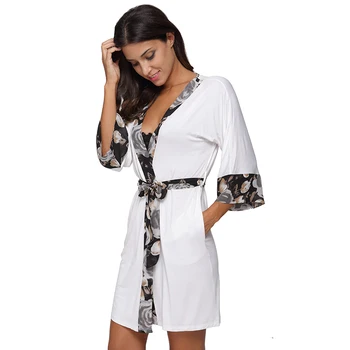 

Witbuy Modal Night Wear Robe Women Casual Kimono Intimate Sleepwear Coat Patchwork Bandage Sexy Mini Robe 2XL 2020 Fashion New