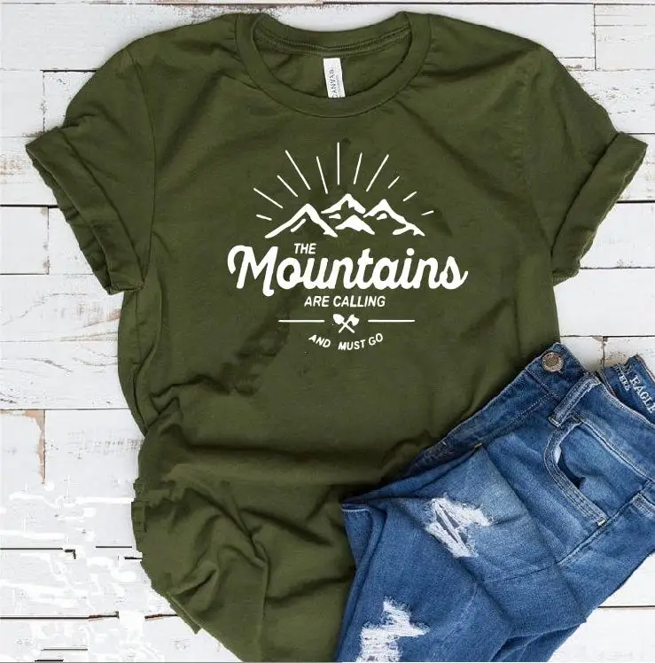 Горы звонит, и я должен идти футболка горный туризм альпинист Женская Топ тройник природа Кемпинг футболка плюс размер