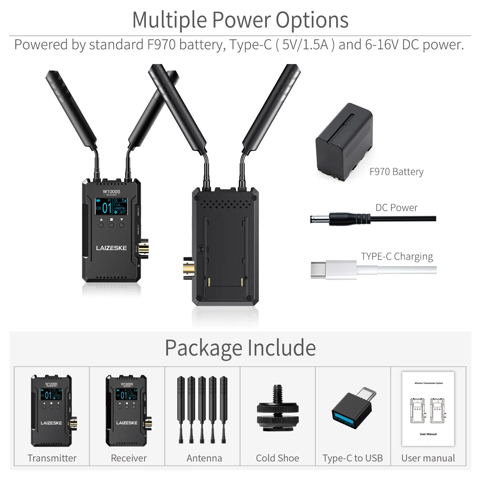 FEELWORLD W1000S Wireless Video Transmission System 1080P HD 1000FT Dual HDMI + SDI Input And Output Full Duplex Intercom